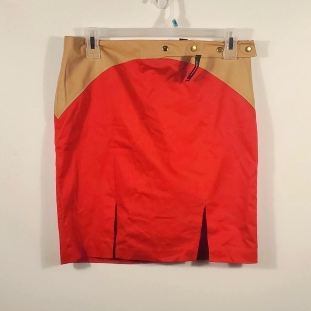 NWT Express Size 12 Red Tan Mini Skirt | High Rise Multicolor Workwear